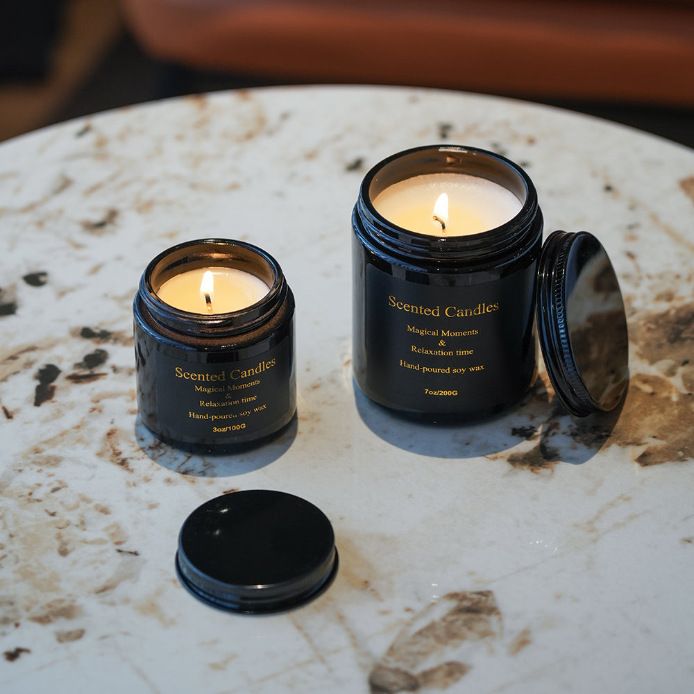 Luxury Little Black Bottle White Tea Oolong/Lavender Aromatherapy Candle Fragrance Handmade Creative Bedroom Decoration Pure Black Series Cream Bottle Candle Cup Gift Must Choose