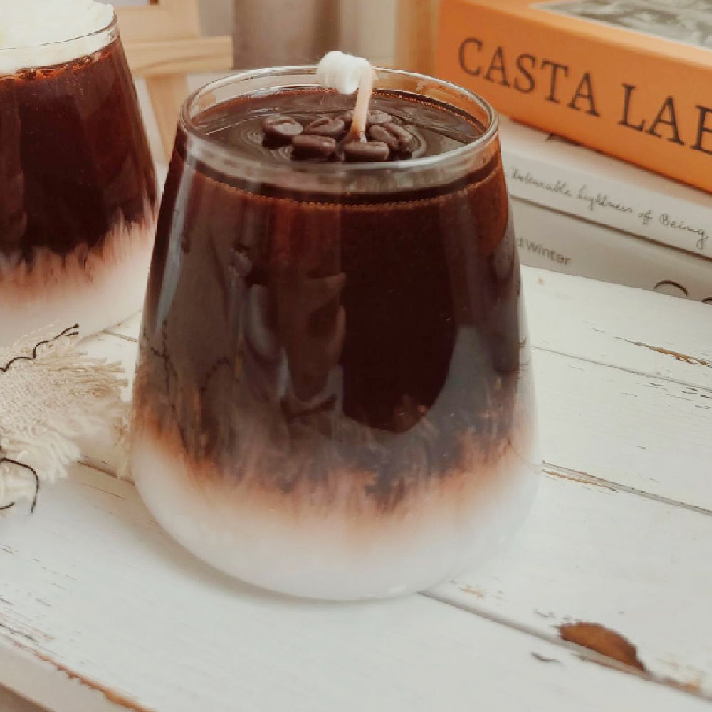 Romantic Times Candle 450G coffee ice American black coffee+coffee beans real aromatherapy candle shooting props with hand gifts, glass cups, jelly wax exquisite gifts, strong aroma aromatherapy candles